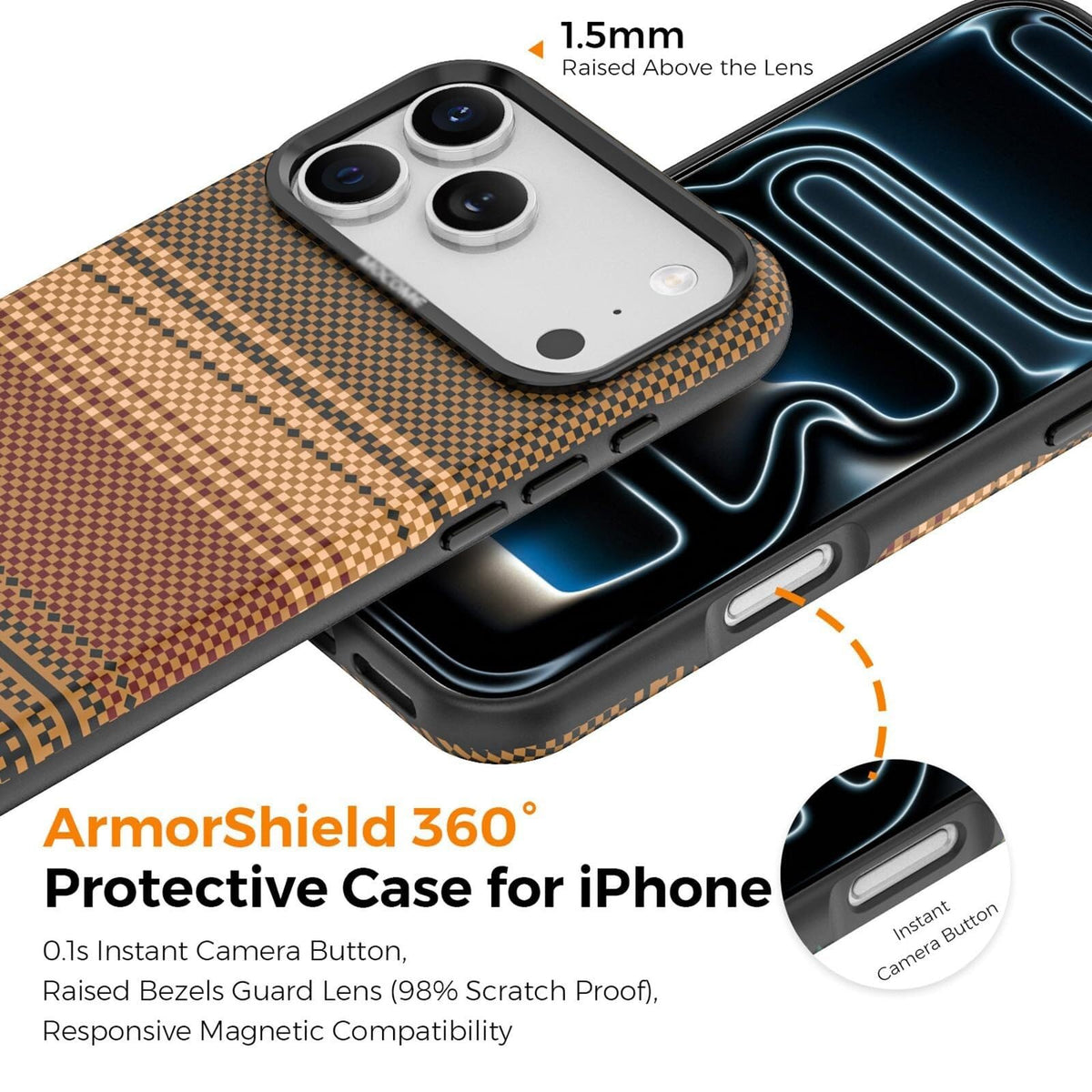 Magnetic Case for iPhone 17/17Air/17Pro/17Pro Max, Carbon Fiber Pattern Leather Cover, with Metal Frame Lens Protection Case