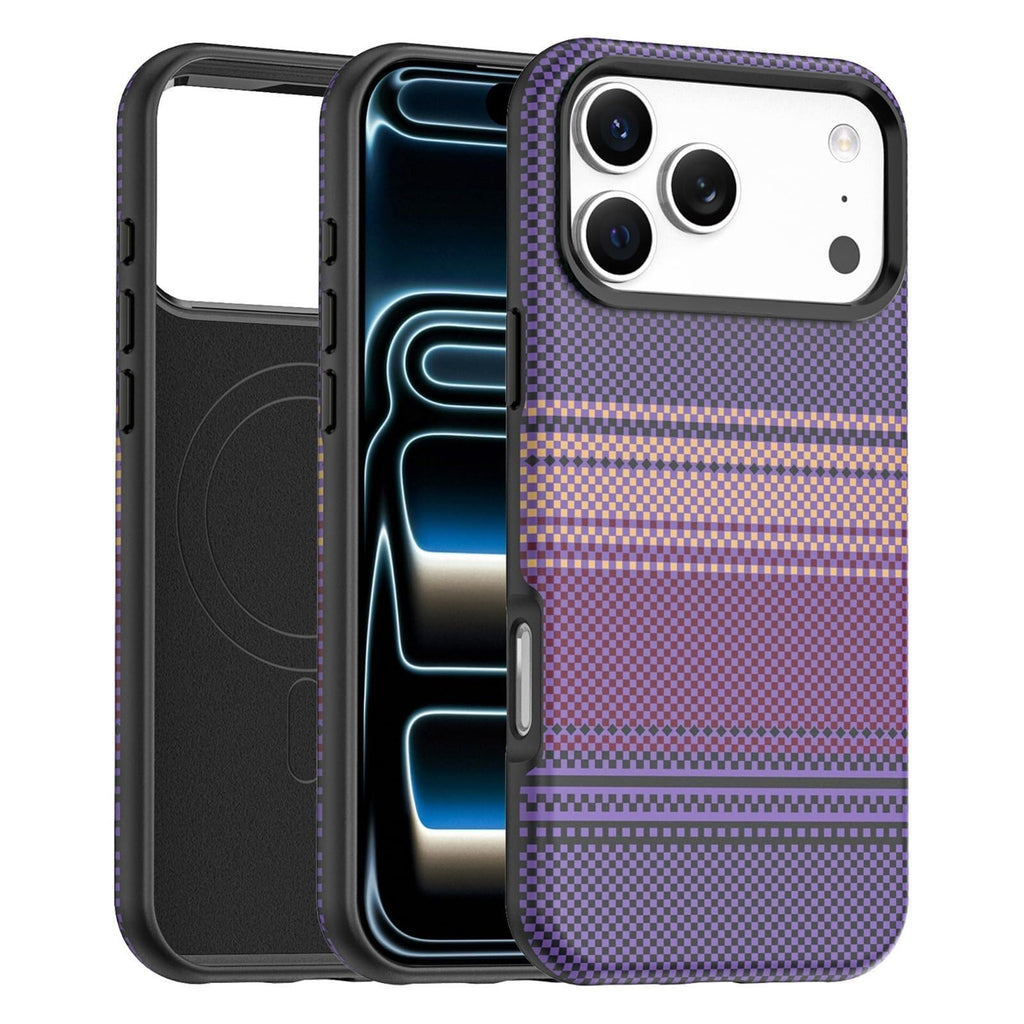 Magnetic Case for iPhone 17/17Air/17Pro/17Pro Max, Carbon Fiber Pattern Leather Cover, with Metal Frame Lens Protection Case